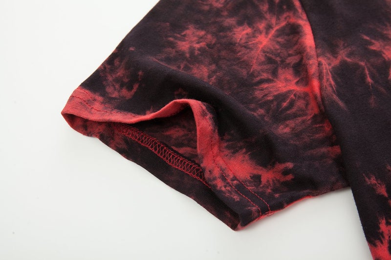 KLIEGOU Mens Hip Hop Tie-Dyed Hipster Curve Hem T Shirt(1803ZR Red XL) - Image 4